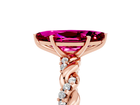 Rose gold Marquise Cut Garnet Solitaire Ring with Twisted Band and Pavé Accents_5