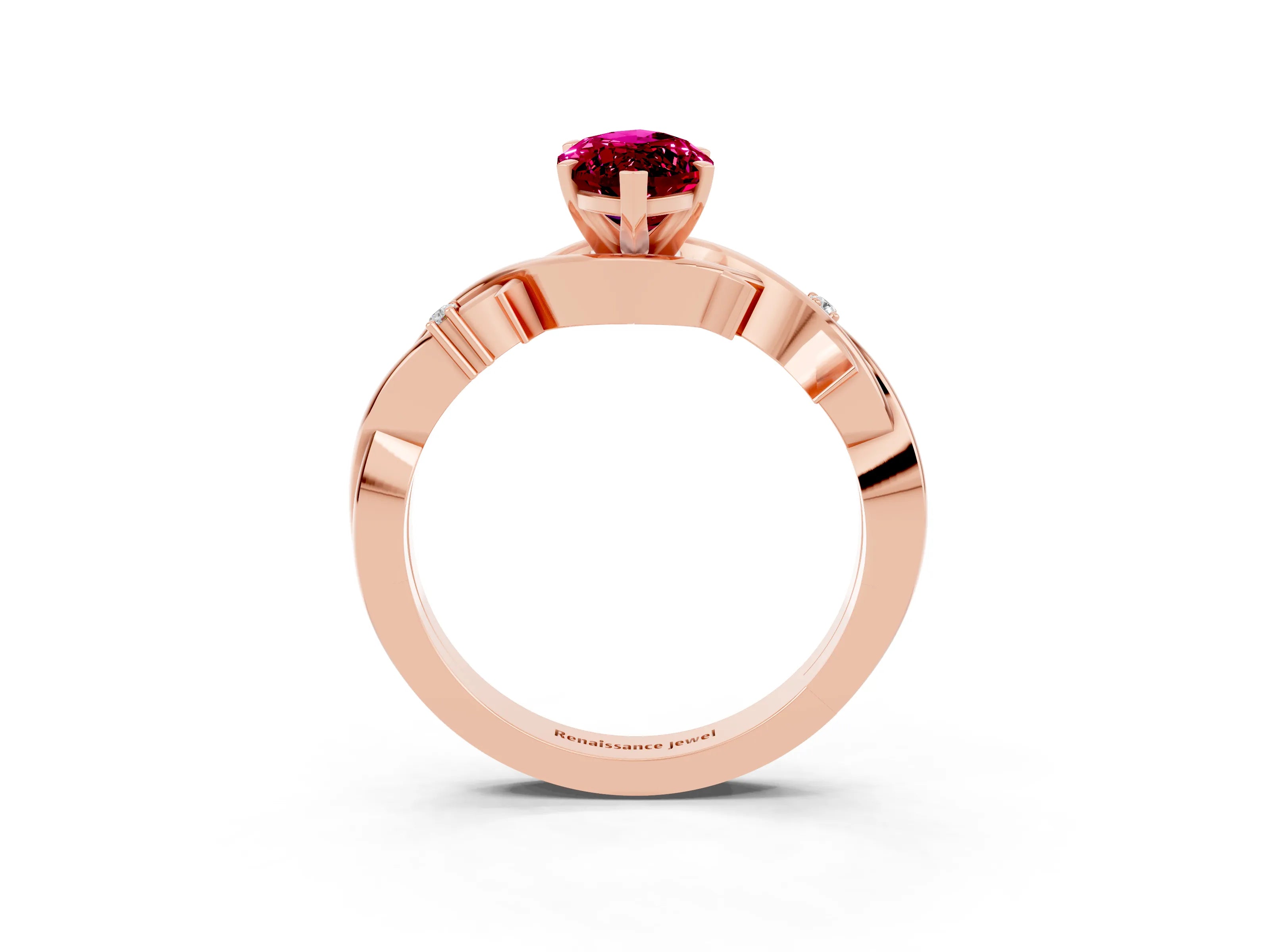 Rose gold Marquise Cut Garnet Solitaire Ring with Twisted Band and Prong Setting_3