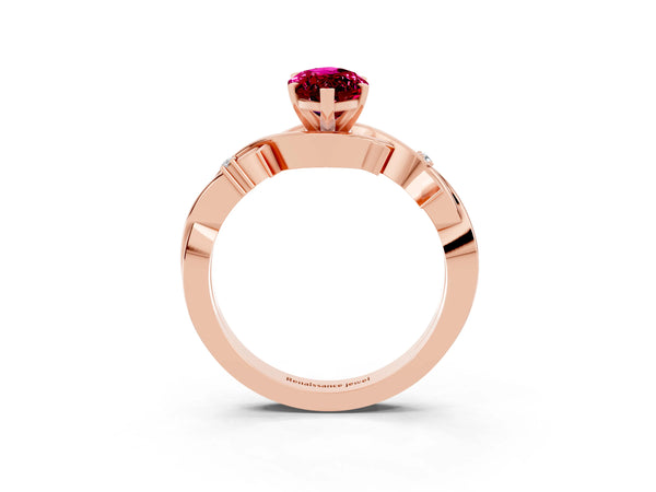 Rose gold Marquise Cut Garnet Solitaire Ring with Twisted Band and Prong Setting