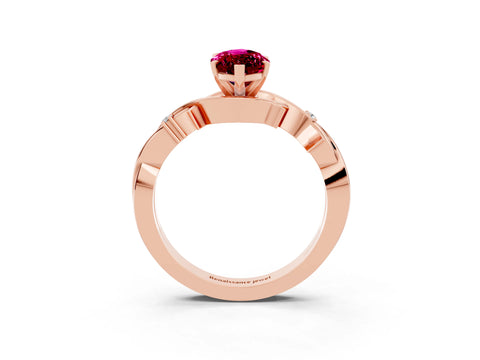Rose gold Marquise Cut Garnet Solitaire Ring with Twisted Band and Prong Setting_3