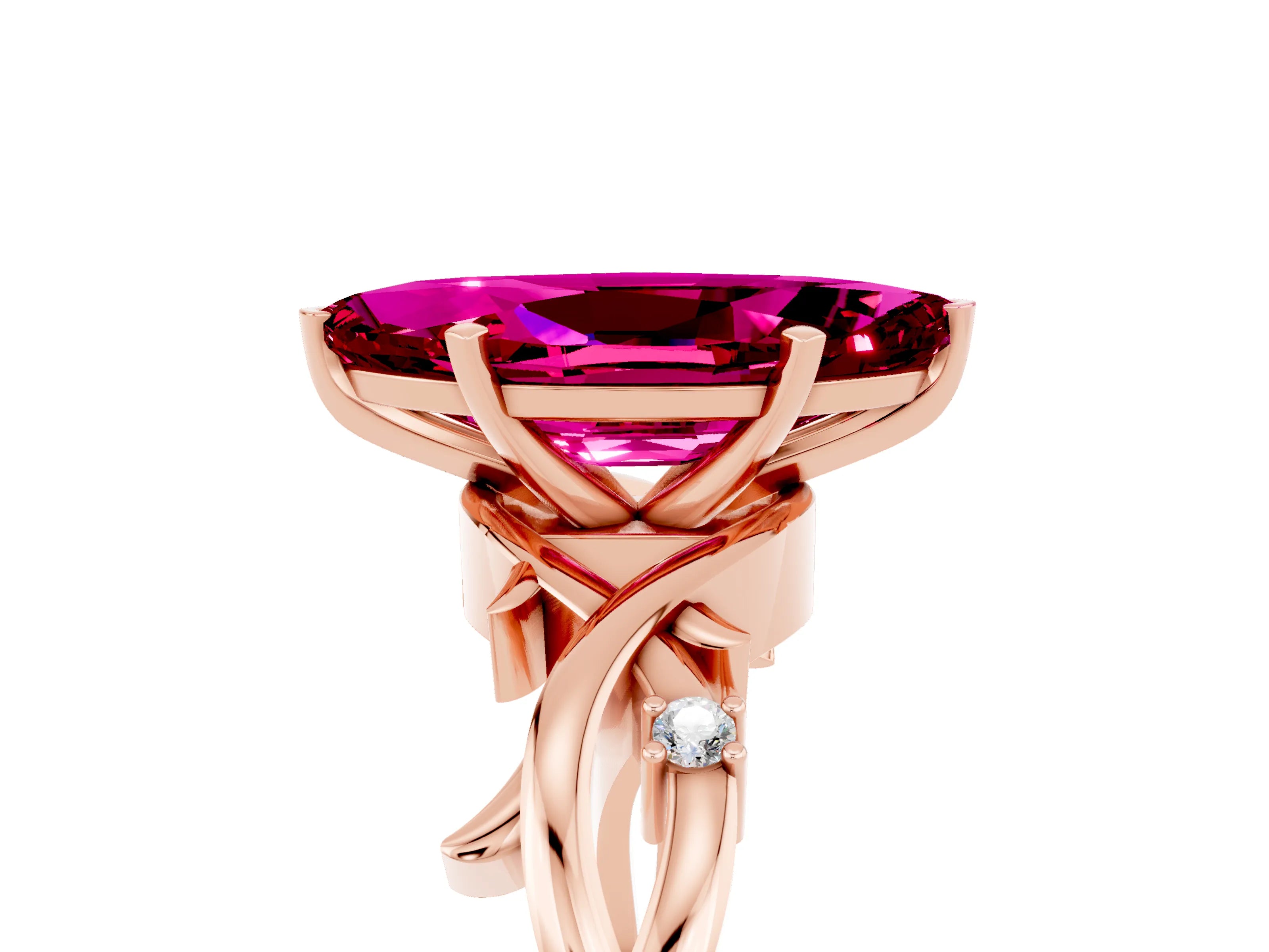 Rose gold Marquise Cut Garnet Solitaire Ring with Twisted Band and Prong Setting_5
