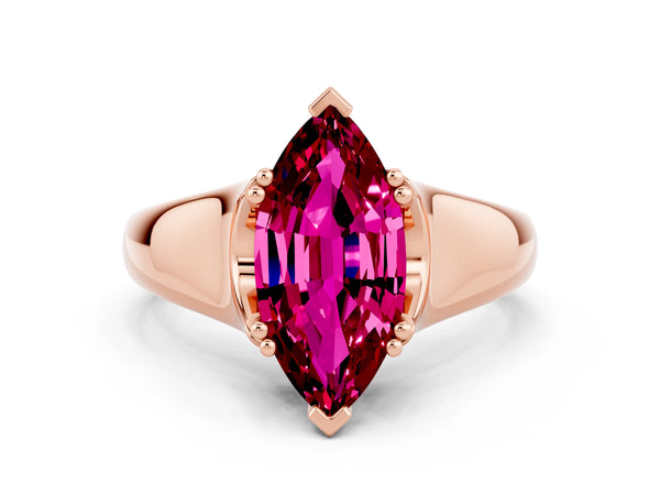 Rose gold Marquise Cut Garnet Solitaire Ring with Wide Band and Prong Setting