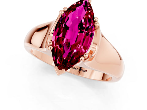 Rose gold Marquise Cut Garnet Solitaire Ring with Wide Band and Prong Setting_1