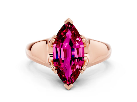 Rose gold Marquise Cut Garnet Solitaire Ring with Wide Band and Prong Setting