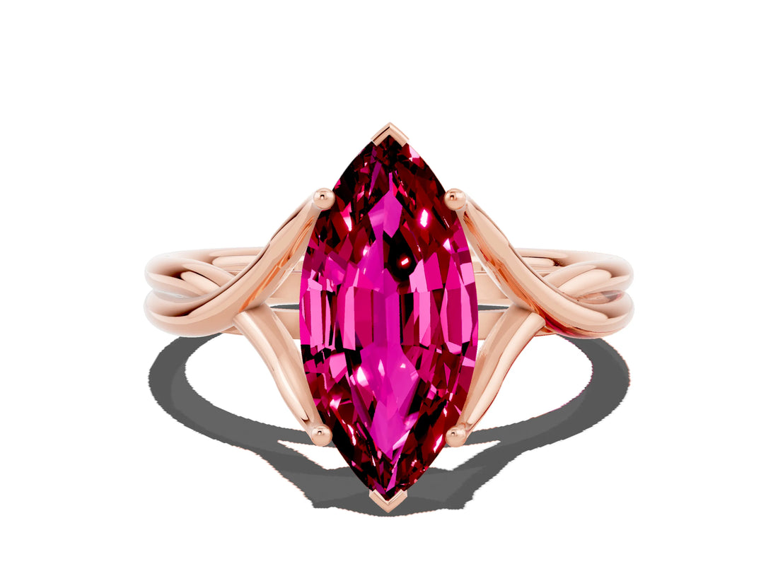 Rose gold Marquise Cut Garnet Solitaire Twist Band Prong Setting Ring_36