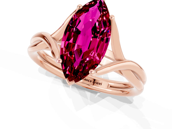 Rose gold Marquise Cut Garnet Solitaire Twist Band Prong Setting Ring
