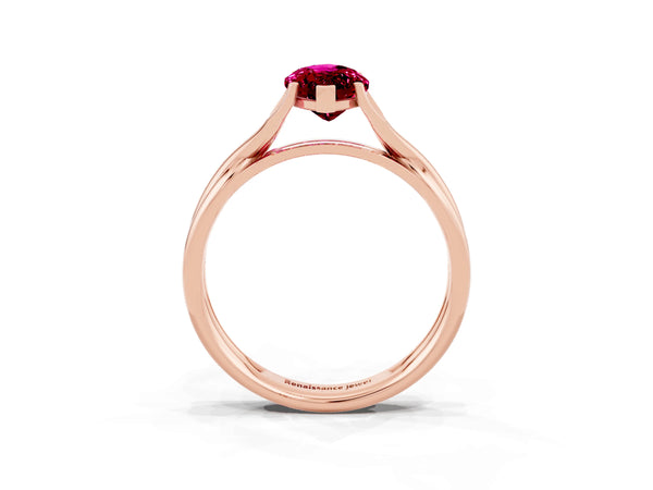 Rose gold Marquise Cut Garnet Solitaire Twist Band Prong Setting Ring