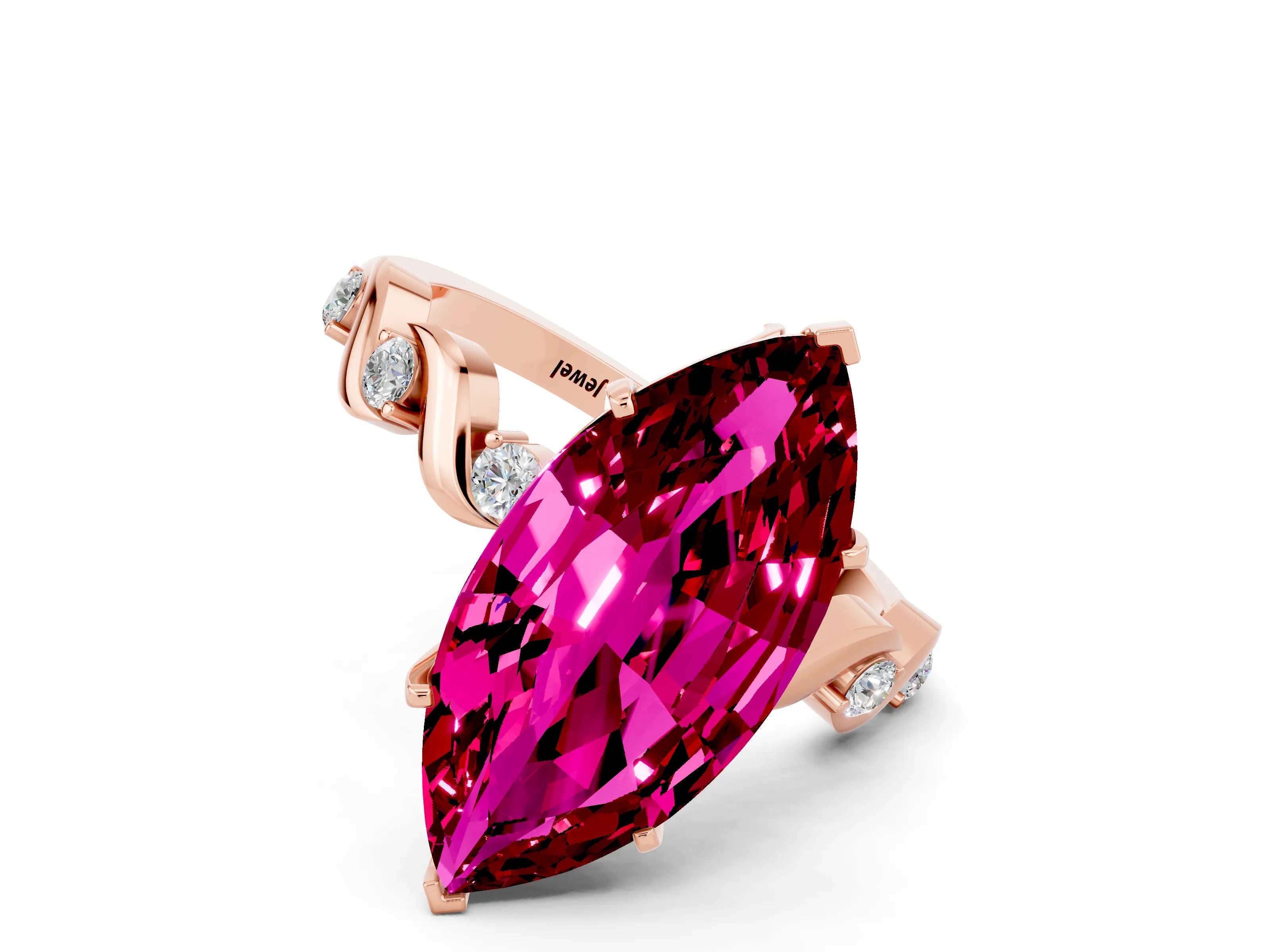Rose gold Marquise Cut Garnet Solitaire Twisted Band with Round  Accents and Prong Setting_12