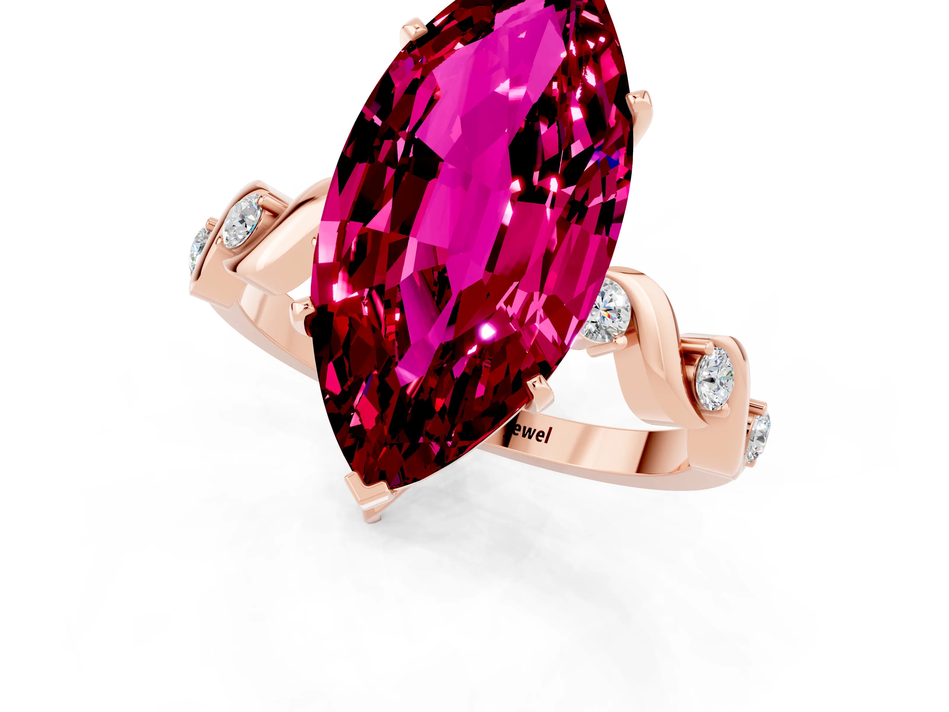 Rose gold Marquise Cut Garnet Solitaire Twisted Band with Round  Accents and Prong Setting_13