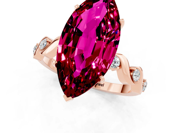 Rose gold Marquise Cut Garnet Solitaire Twisted Band with Round  Accents and Prong Setting