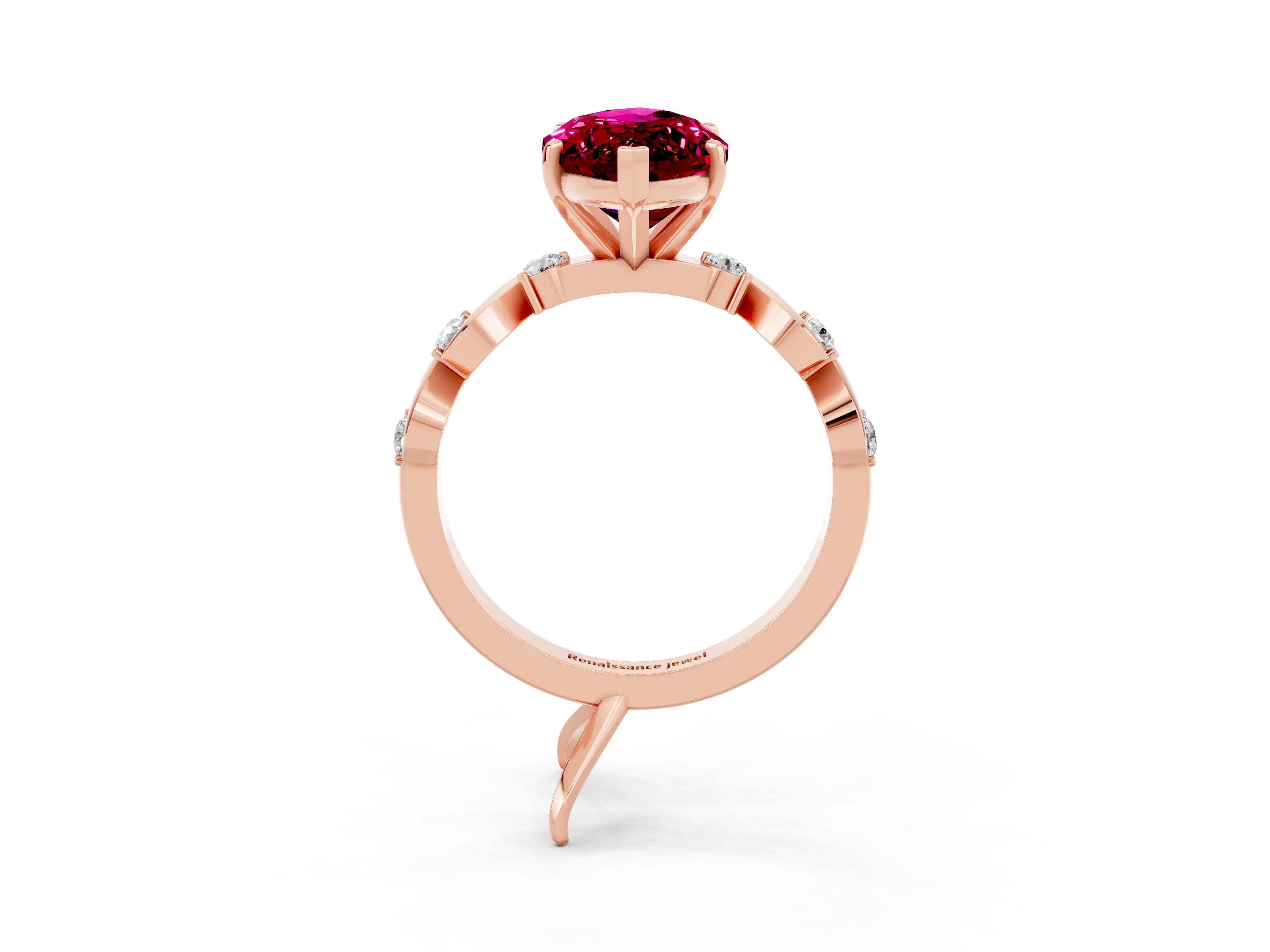 Rose gold Marquise Cut Garnet Solitaire Twisted Band with Round  Accents and Prong Setting_15