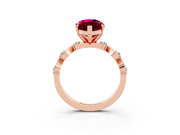 Rose gold Marquise Cut Garnet Solitaire Twisted Band with Round  Accents and Prong Setting