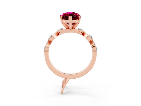 Rose gold Marquise Cut Garnet Solitaire Twisted Band with Round  Accents and Prong Setting_15