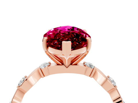 Rose gold Marquise Cut Garnet Solitaire Twisted Band with Round  Accents and Prong Setting_16