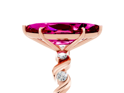 Rose gold Marquise Cut Garnet Solitaire Twisted Band with Round  Accents and Prong Setting_17