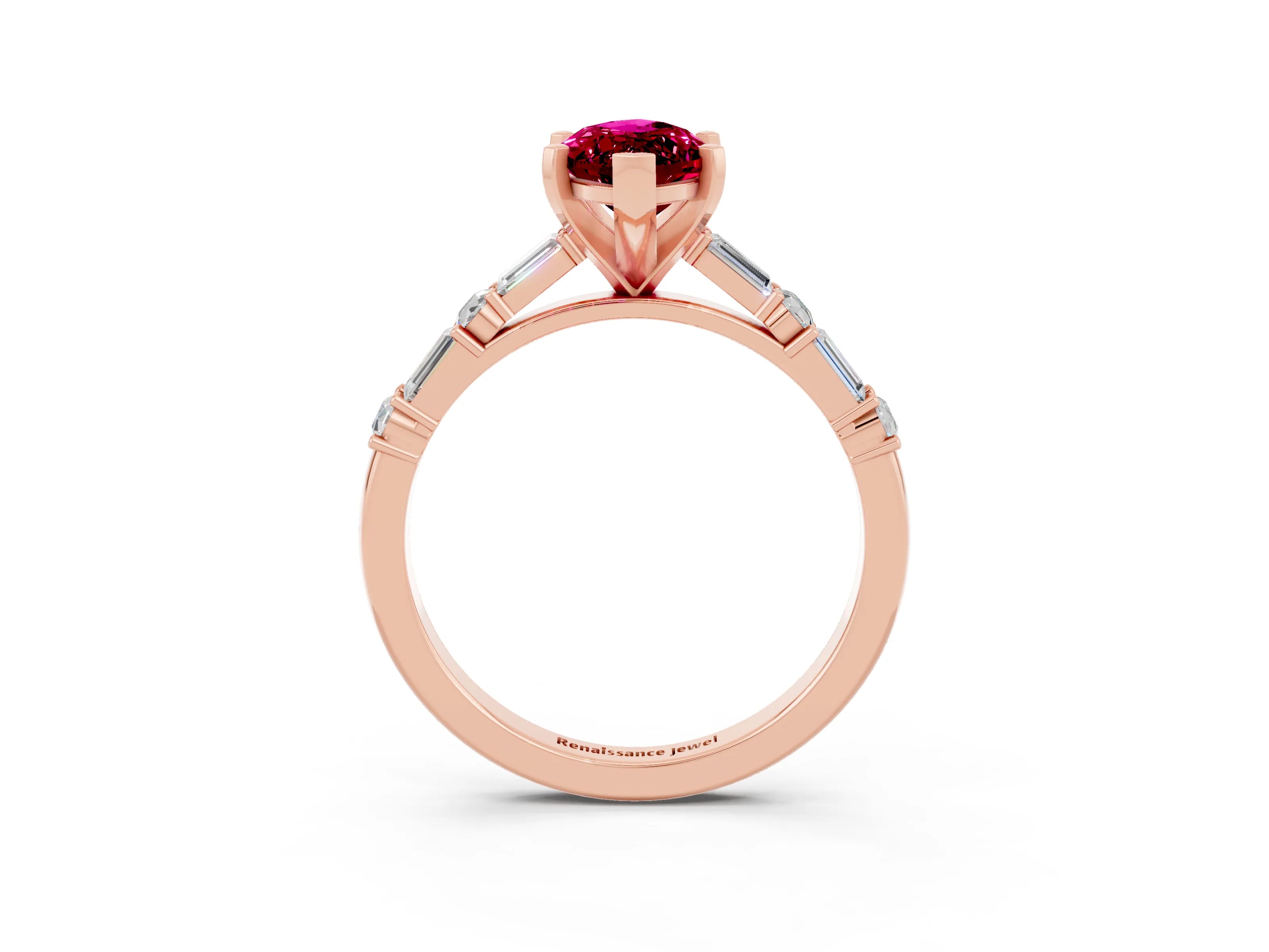 Rose gold Marquise Cut Garnet Solitaire with Side Baguettes and Channel Set Band_3