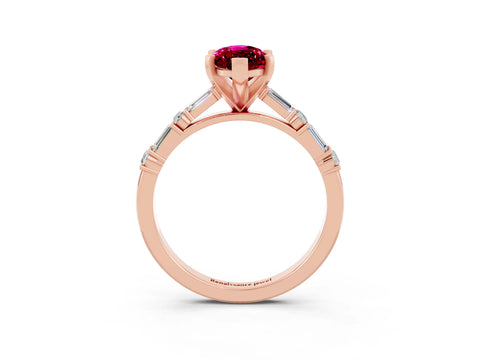 Rose gold Marquise Cut Garnet Solitaire with Side Baguettes and Channel Set Band_3
