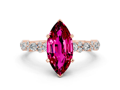 Rose gold Marquise Cut Garnet Solitaire with Side Stones, Pave Band, Four-Prong Setting_36
