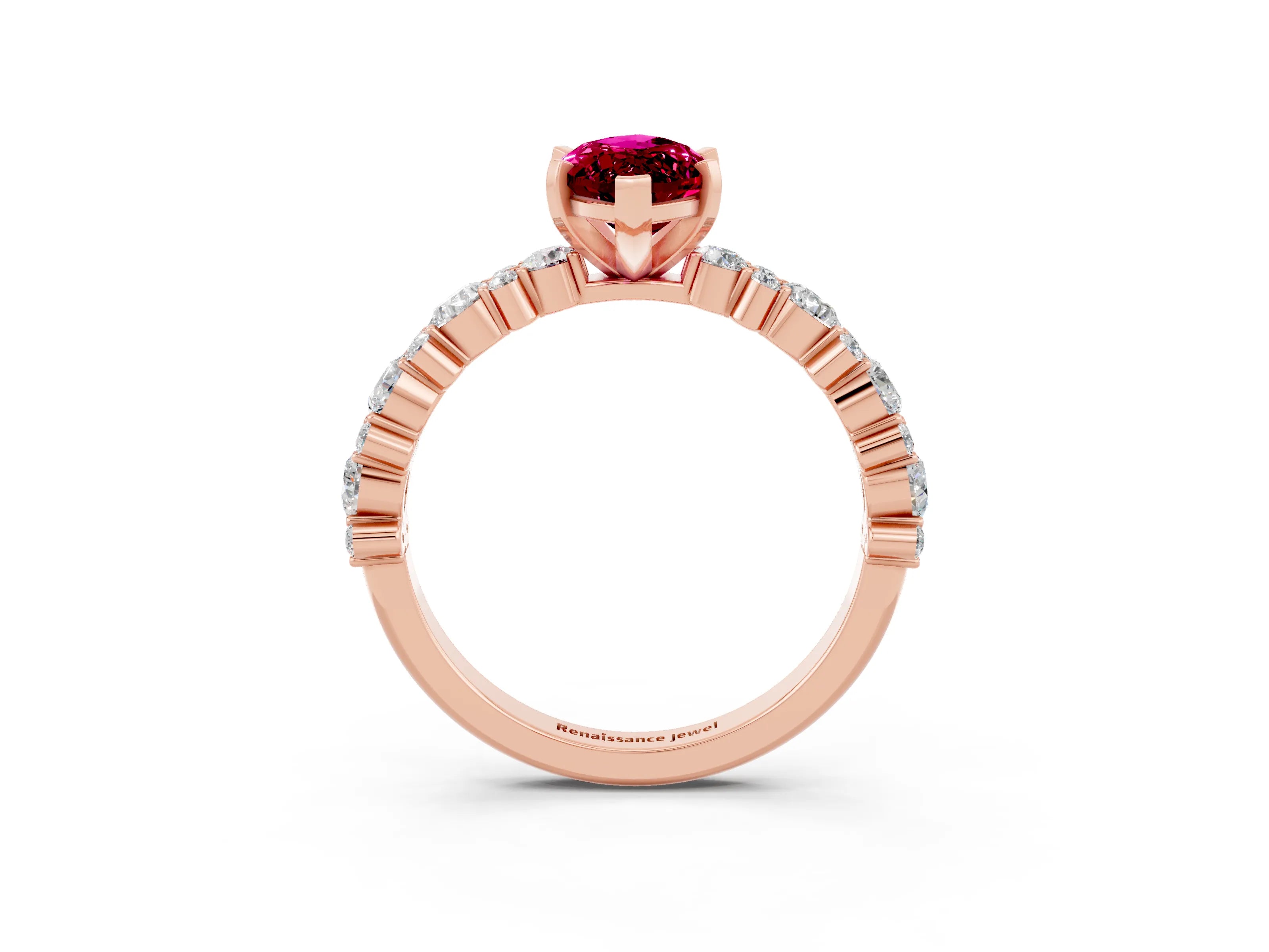 Rose gold Marquise Cut Garnet Solitaire with Side Stones, Pave Band, Four-Prong Setting_39