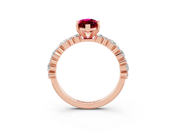 Rose gold Marquise Cut Garnet Side Stone Solitaire Ring with Round  and Four-Prong Setting
