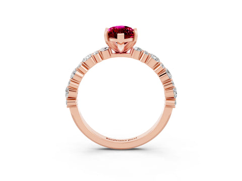 Rose gold Marquise Cut Garnet Solitaire with Side Stones, Pave Band, Four-Prong Setting_39