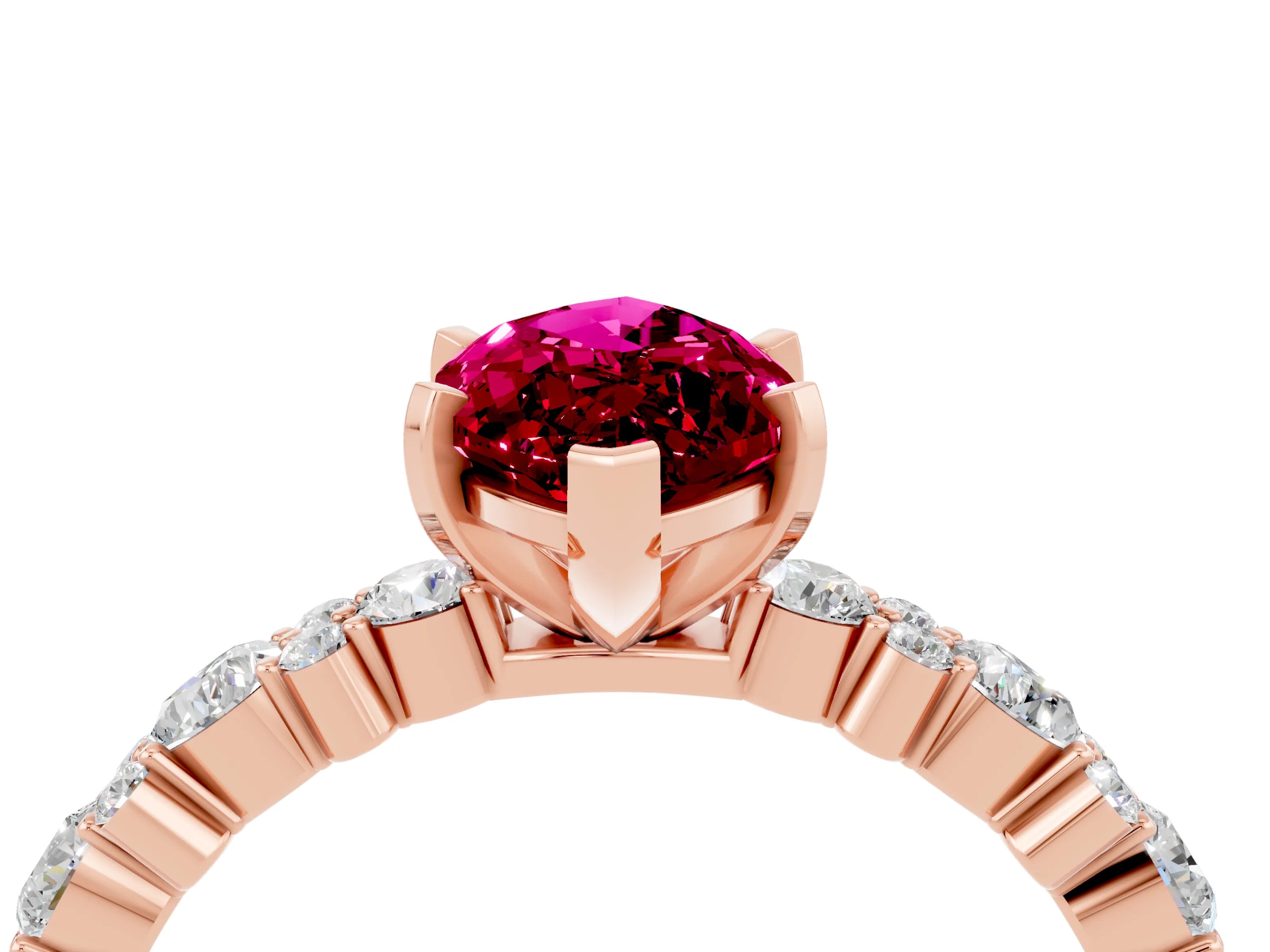Rose gold Marquise Cut Garnet Solitaire with Side Stones, Pave Band, Four-Prong Setting_40