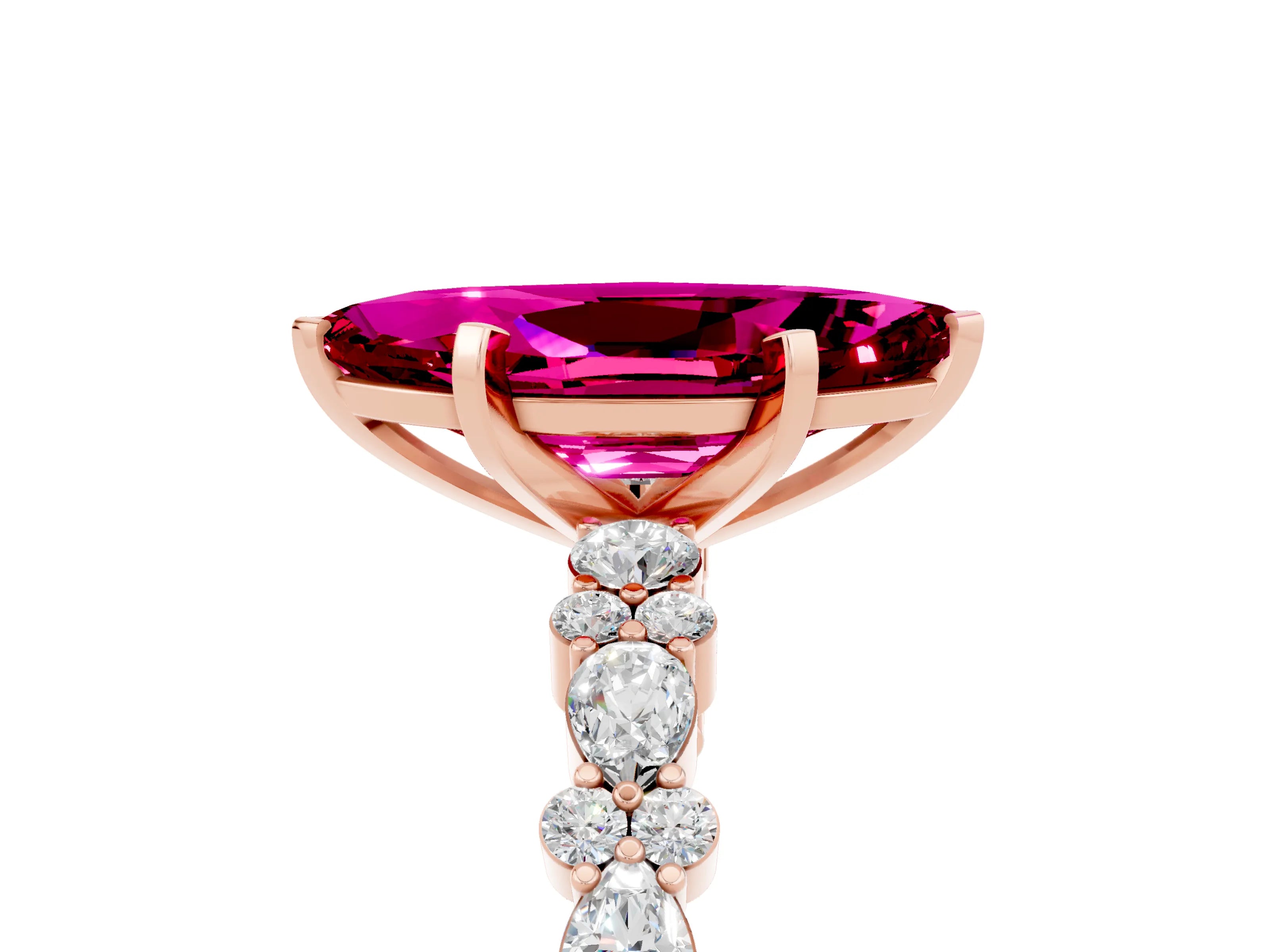 Rose gold Marquise Cut Garnet Solitaire with Side Stones, Pave Band, Four-Prong Setting_41