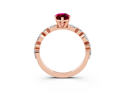 Rose gold Marquise Cut Garnet Solitaire with Side Stones on a Pavé Band and Four-Prong Setting_3