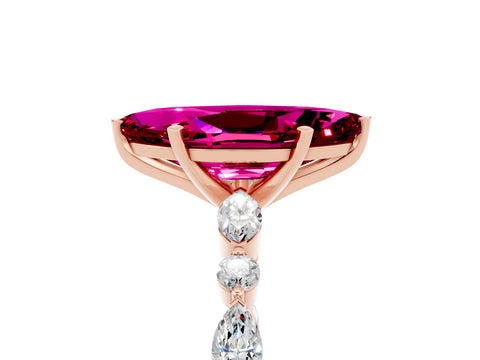 Rose gold Marquise Cut Garnet Solitaire with Side Stones on a Pavé Band and Four-Prong Setting_5