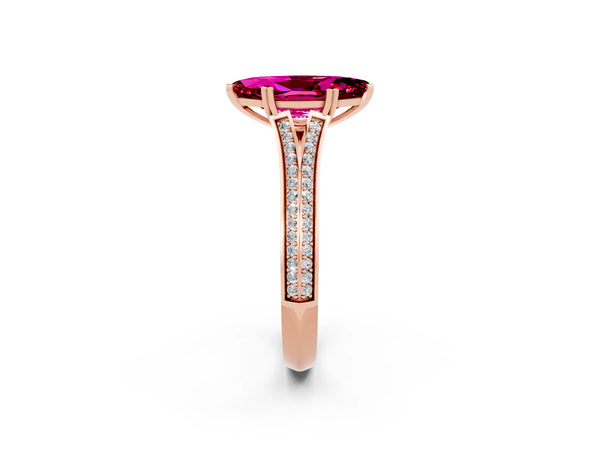Rose gold Marquise Cut Garnet Split Shank Engagement Ring with Pavé Band