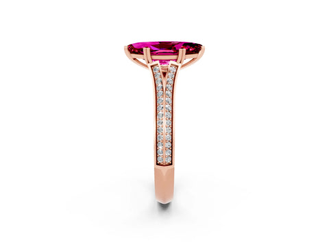 Rose gold Marquise Cut Garnet Split Shank Engagement Ring with Pavé Band_2