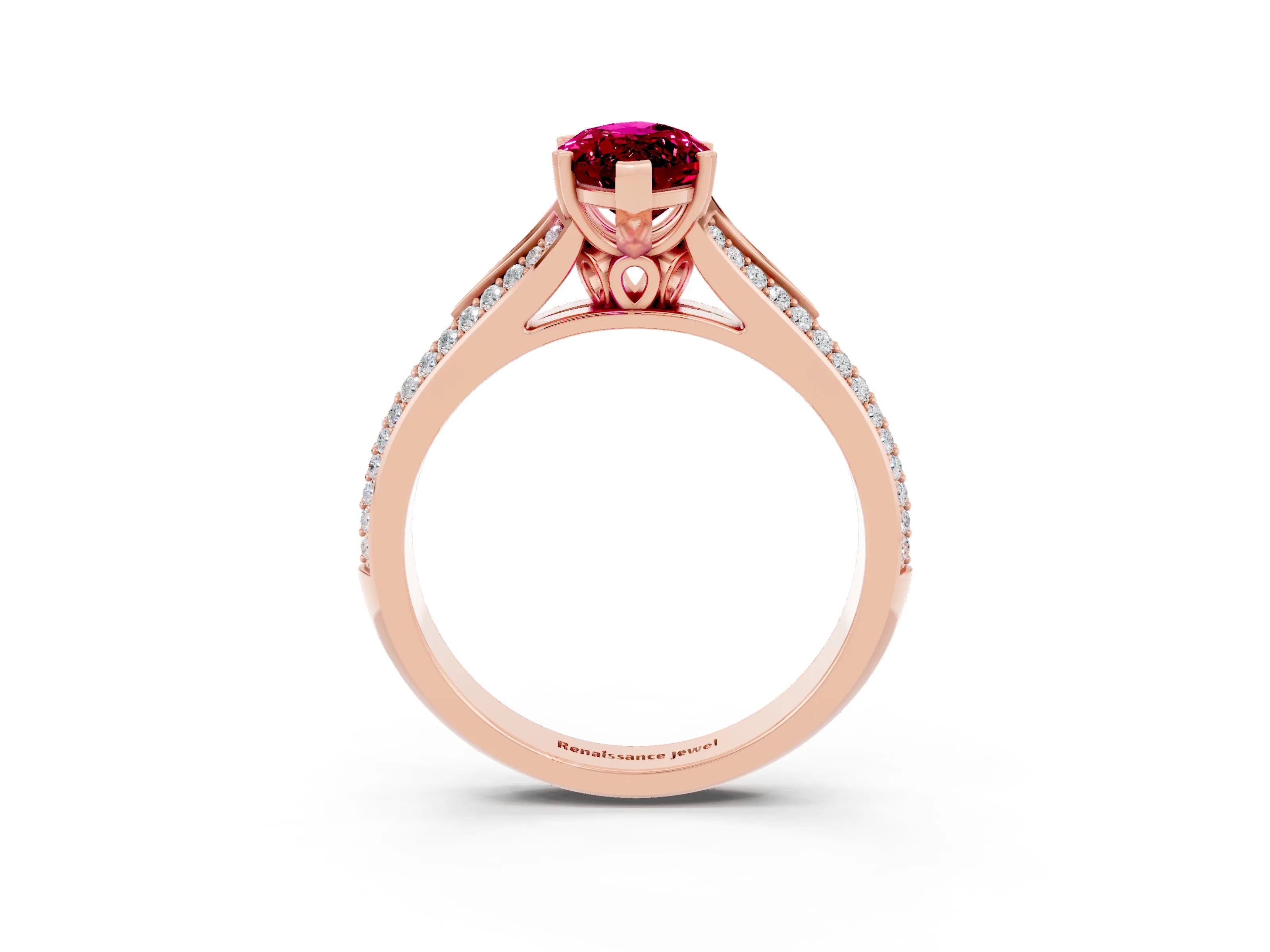 Rose gold Marquise Cut Garnet Split Shank Engagement Ring with Pavé Band_3