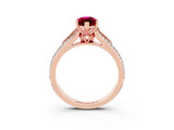Rose gold Marquise Cut Garnet Split Shank Engagement Ring with Pavé Band_3