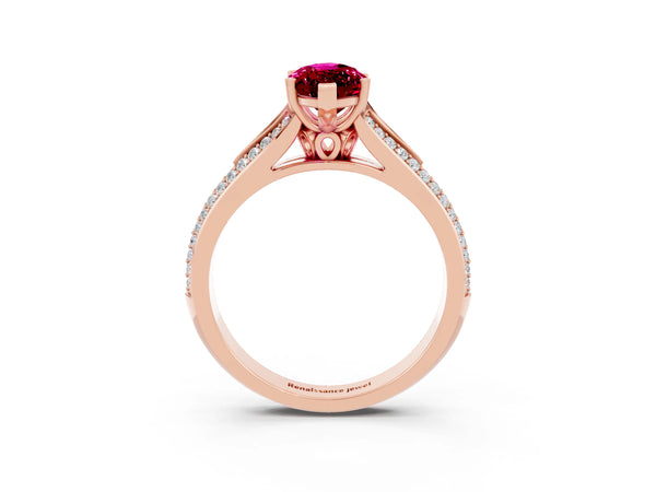Rose gold Marquise Cut Garnet Split Shank Engagement Ring with Pavé Band