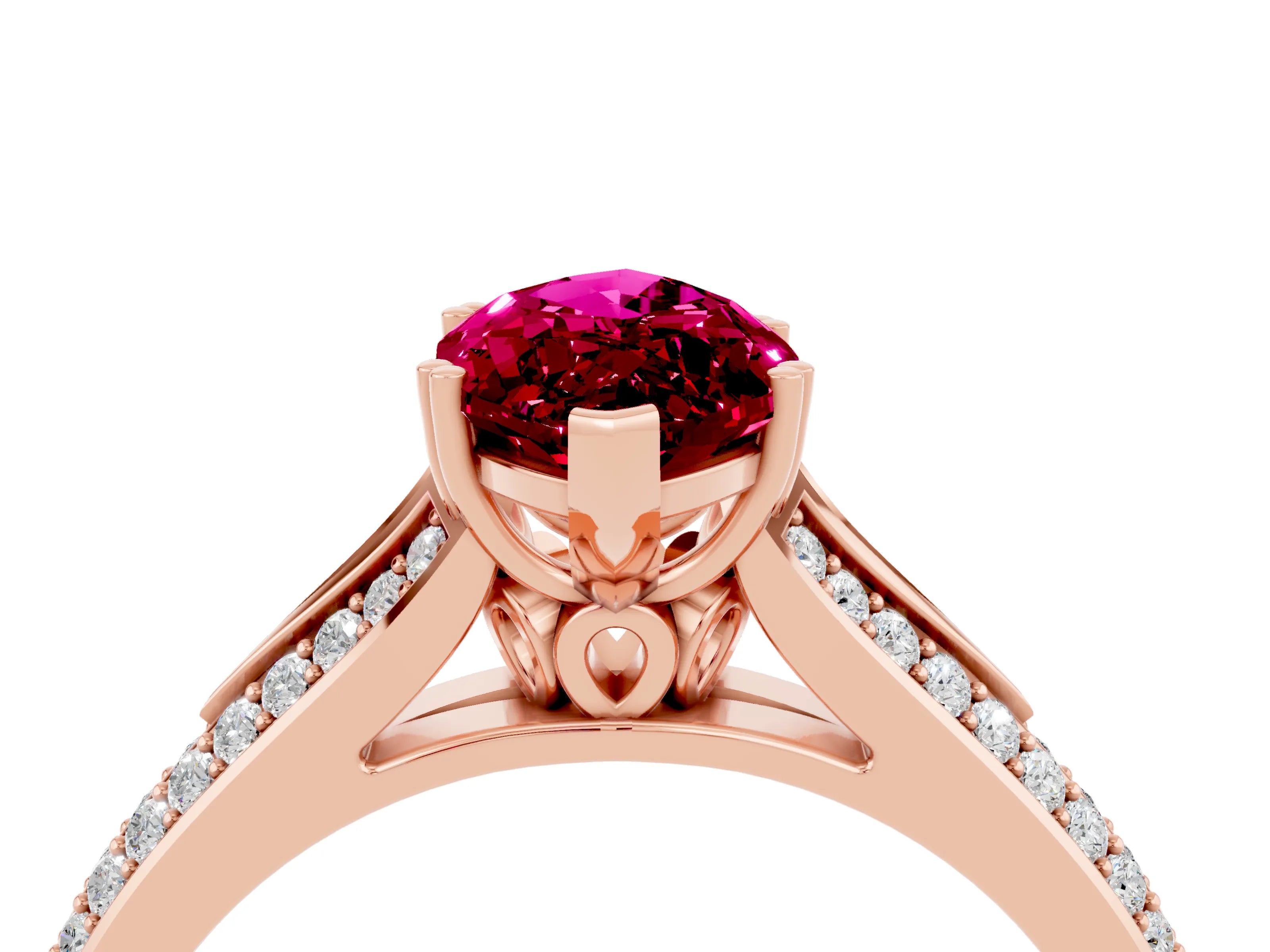 Rose gold Marquise Cut Garnet Split Shank Engagement Ring with Pavé Band_4