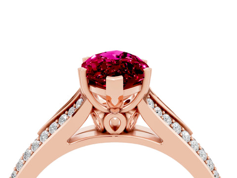 Rose gold Marquise Cut Garnet Split Shank Engagement Ring with Pavé Band_4