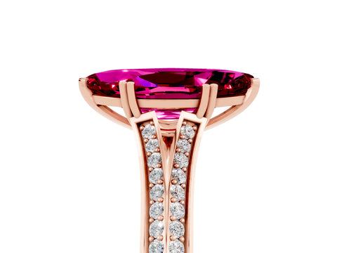 Rose gold Marquise Cut Garnet Split Shank Engagement Ring with Pavé Band_5