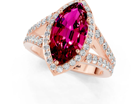 Rose gold Marquise Cut Garnet Split Shank Halo Ring with Four-Prong Setting_13