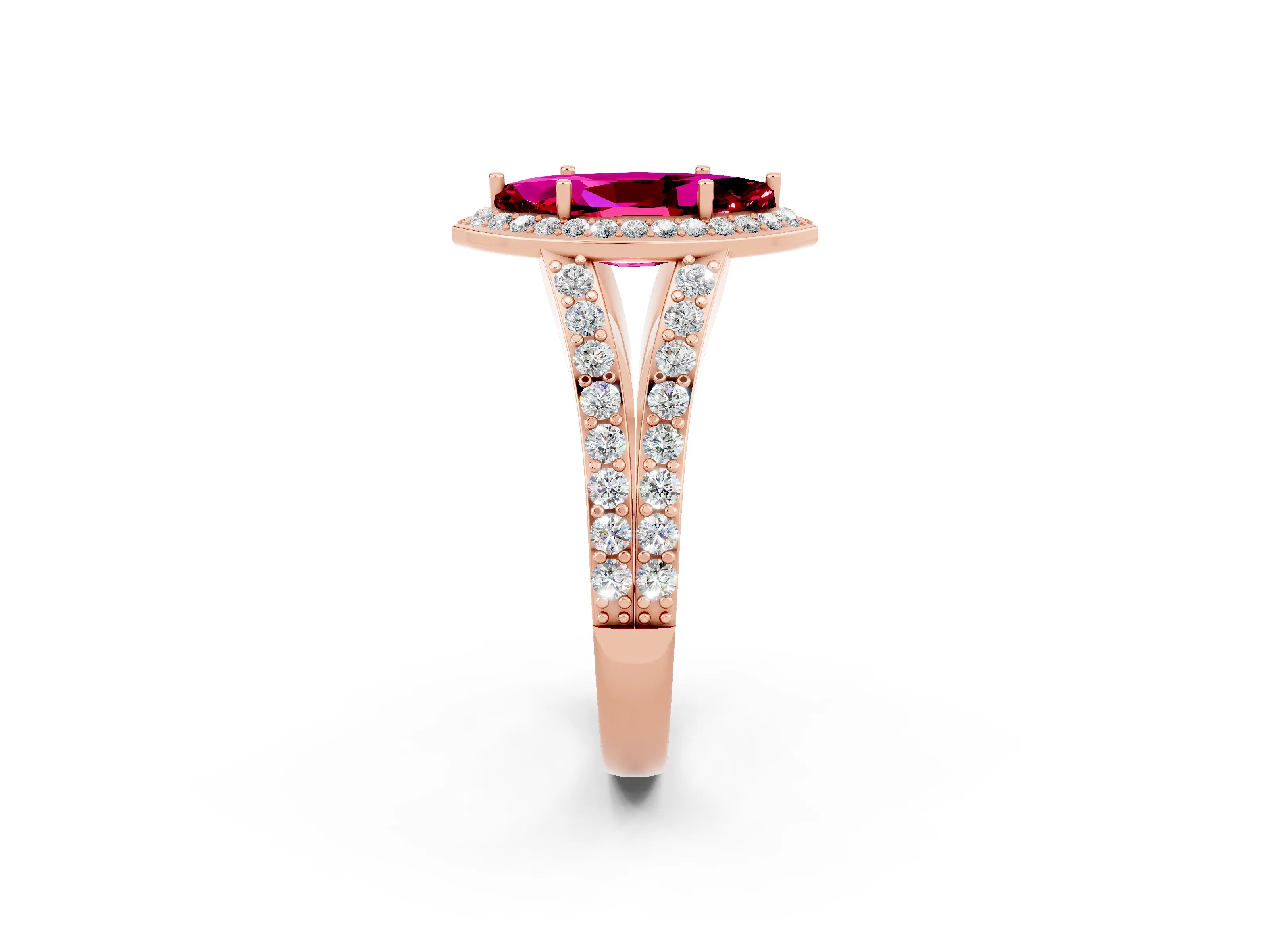 Rose gold Marquise Cut Garnet Split Shank Halo Ring with Four-Prong Setting_14