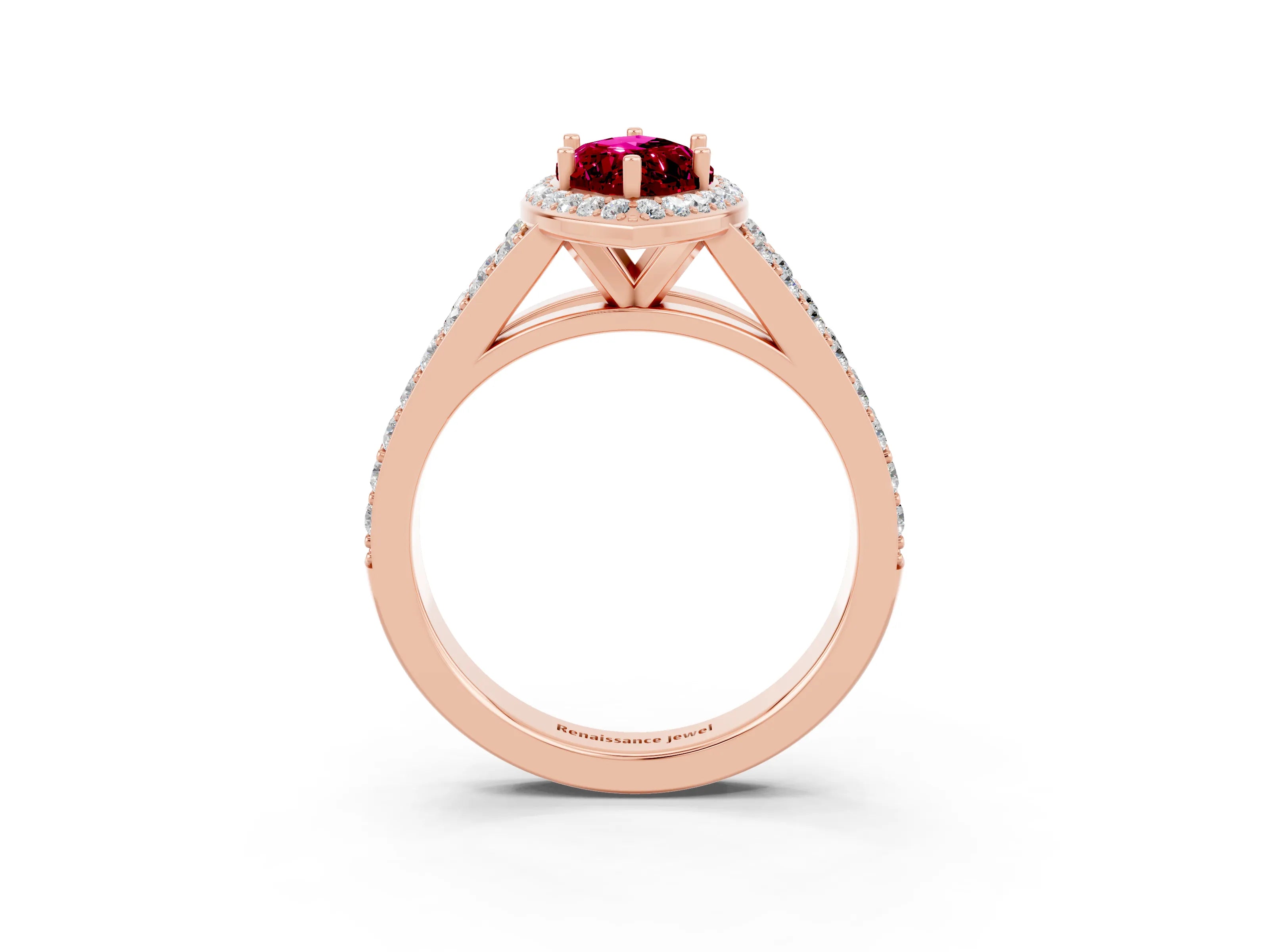 Rose gold Marquise Cut Garnet Split Shank Halo Ring with Four-Prong Setting_15