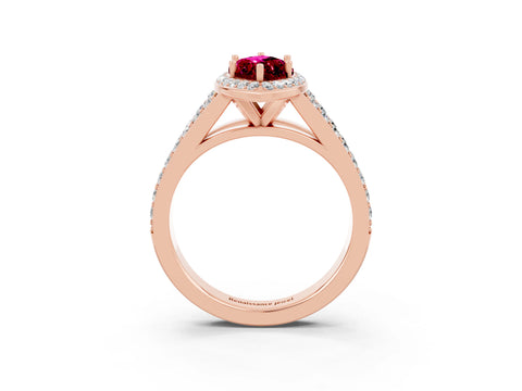 Rose gold Marquise Cut Garnet Split Shank Halo Ring with Four-Prong Setting_15