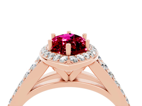 Rose gold Marquise Cut Garnet Split Shank Halo Ring with Four-Prong Setting_16