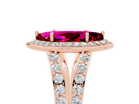 Rose gold Marquise Cut Garnet Split Shank Halo Ring with Four-Prong Setting_17