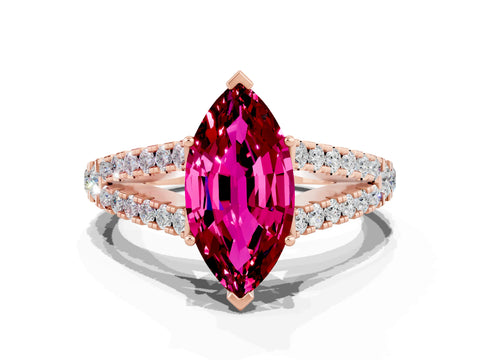 Rose gold Marquise Cut Garnet Split Shank Pavé Engagement Ring with Four-Prong Setting_12