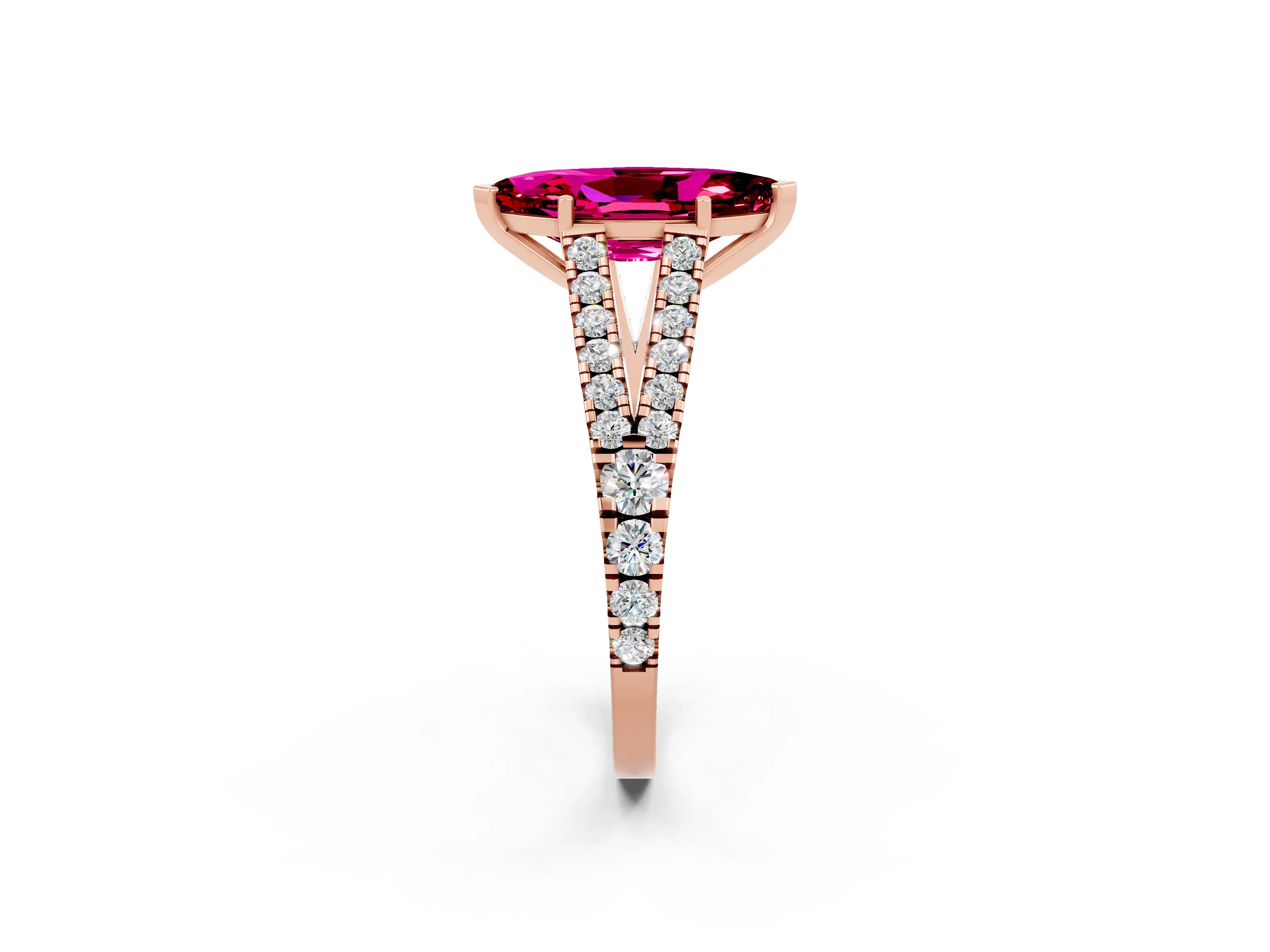 Rose gold Marquise Cut Garnet Split Shank Pavé Engagement Ring with Four-Prong Setting_14