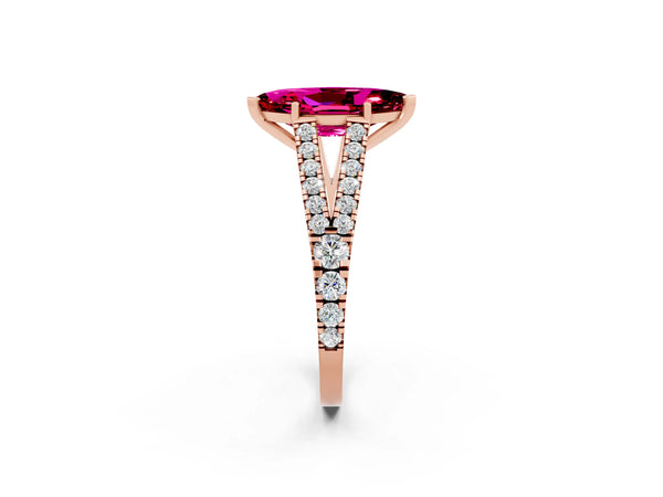 Rose gold Marquise Cut Garnet Split Shank Pavé Engagement Ring with Four-Prong Setting