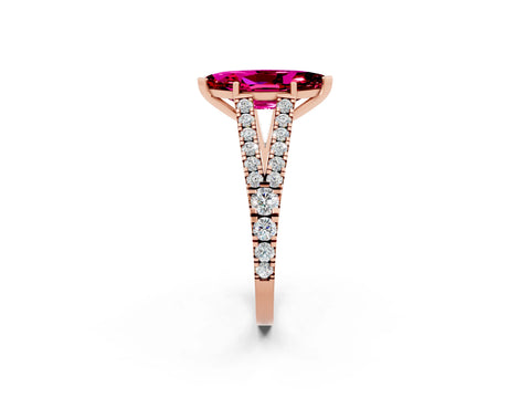 Rose gold Marquise Cut Garnet Split Shank Pavé Engagement Ring with Four-Prong Setting_14