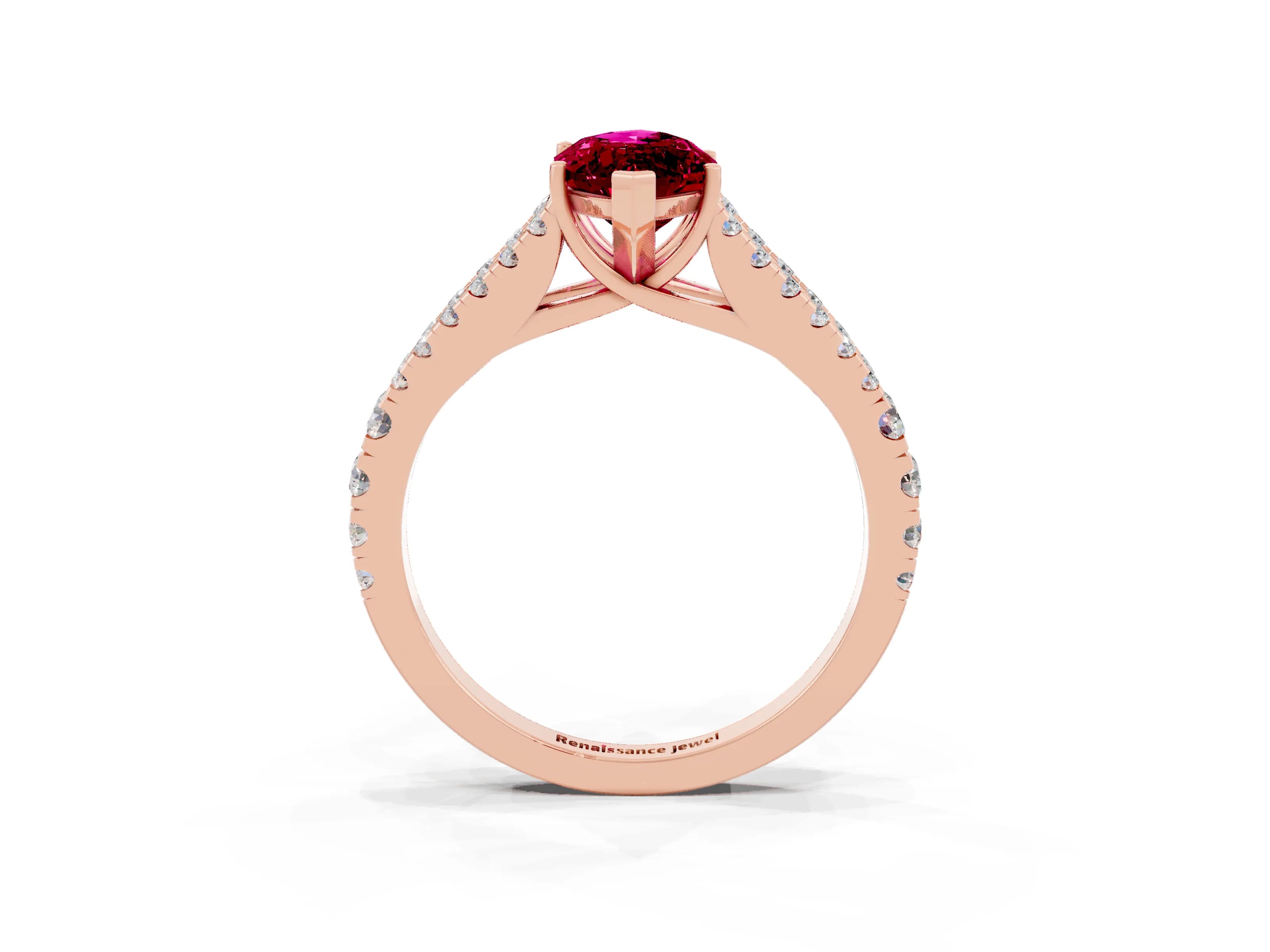 Rose gold Marquise Cut Garnet Split Shank Pavé Engagement Ring with Four-Prong Setting_15