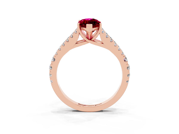 Rose gold Marquise Cut Garnet Split Shank Pavé Engagement Ring with Four-Prong Setting