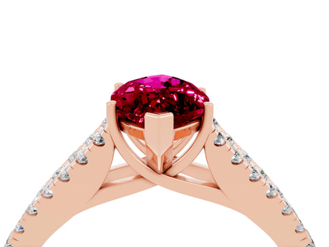 Rose gold Marquise Cut Garnet Split Shank Pavé Engagement Ring with Four-Prong Setting_16